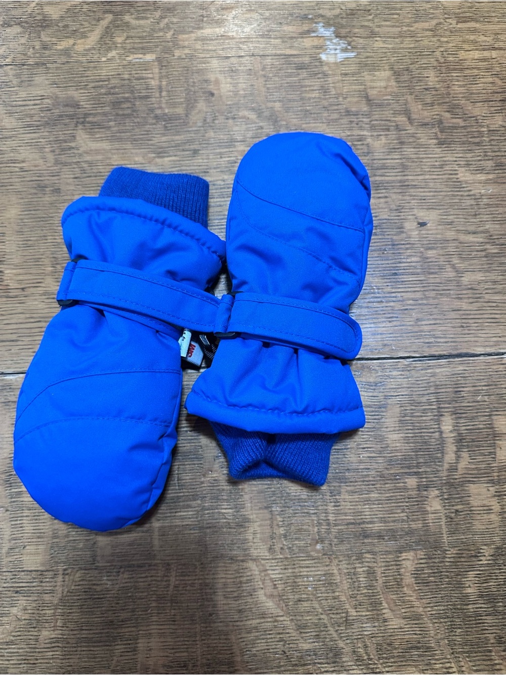 3M Thinsulate Bright Blue Kids Mittens with Wrist Straps 1-2 year olds